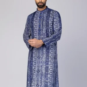 Blue Printed Endi Silk Panjabi