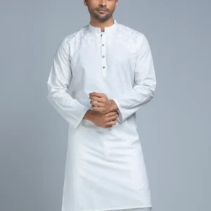 White Embroidered Cotton Panjabi