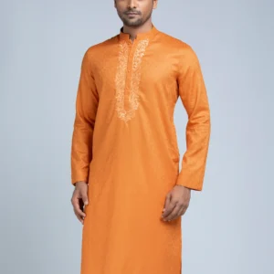 Bronze Textured and Embroidered Cotton Panjabi