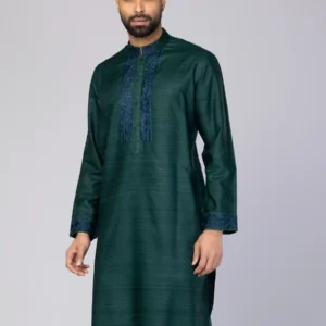 Bottle Green Embroidered Endi Silk Panjabi